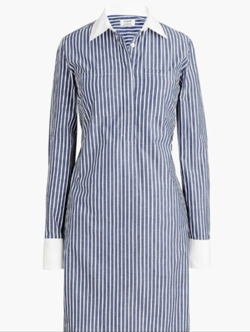 J. Crew Navy and White Striped Shirt Dress with Contrast Collar
